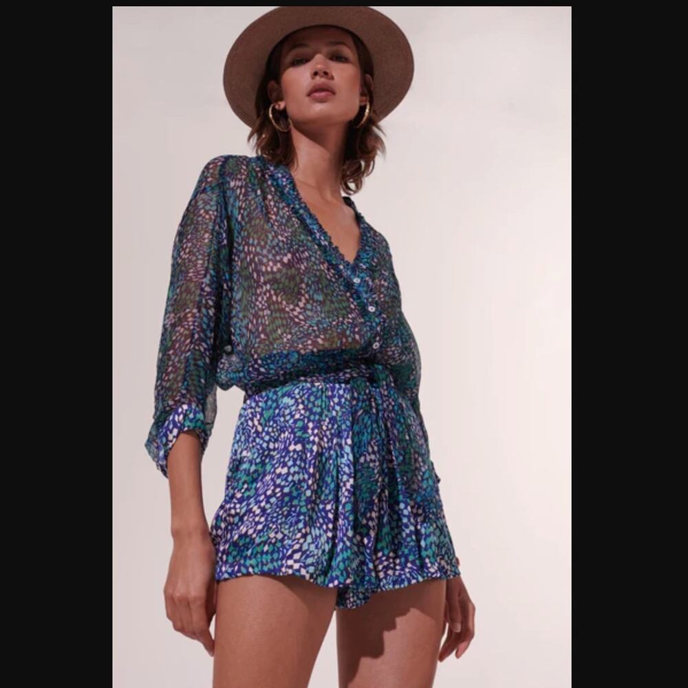 Poupette St. Barth Azia Romper in Blue Geo Animalier Size XS